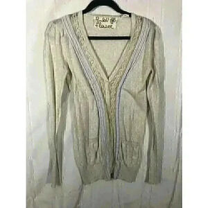 Field Flower Tan Womens Size:S Solid Long Sleeve Pocket Front Button-Up Cardigan